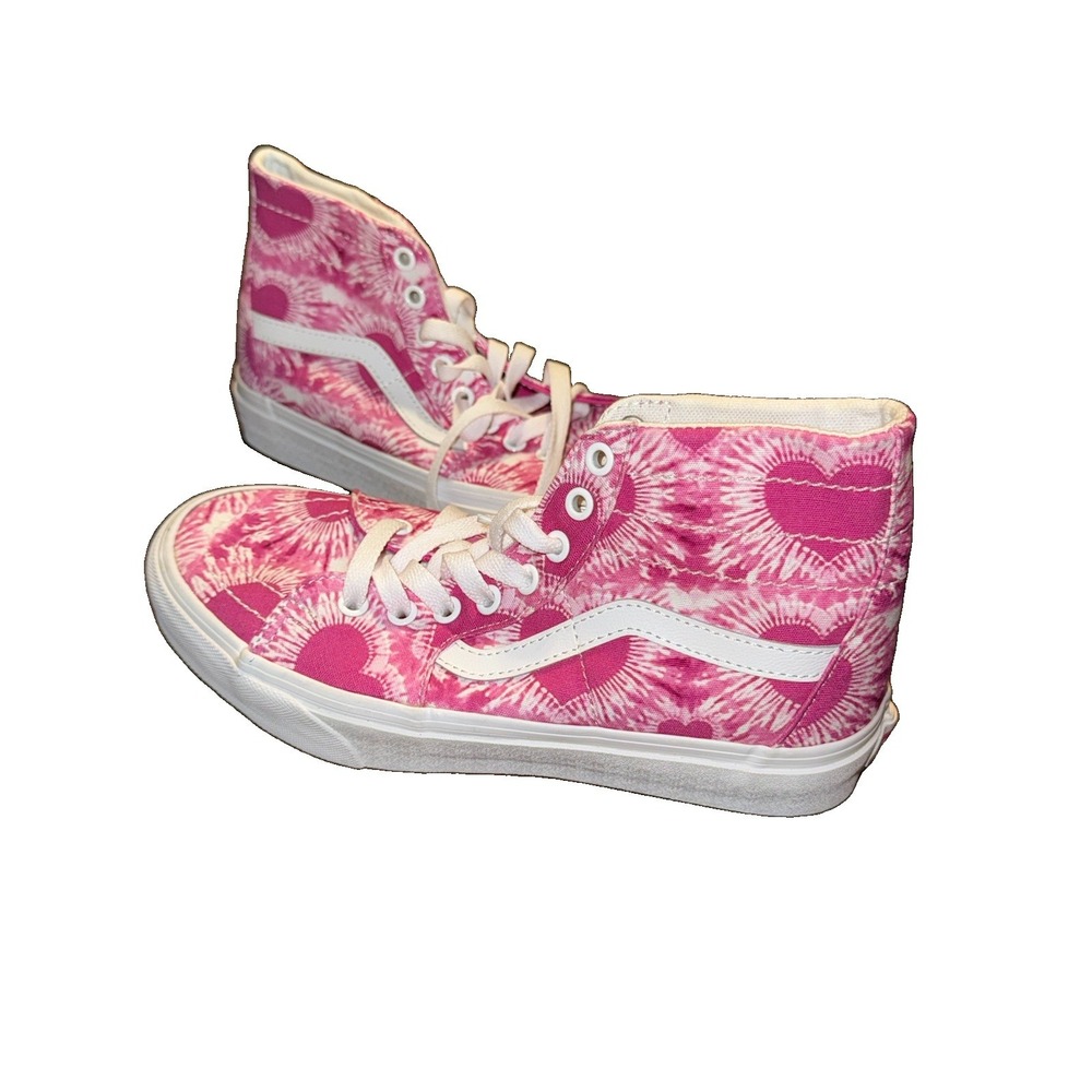 Vans Valentines Sk8-Hi Tapered Fuchsia Pink Tie Dye Hearts Canvas Shoes Wm's 7.5